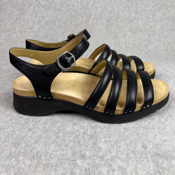 Dansko Black Roxie Leather Strappy Buckle Sandals Size 39 - Picture 2 of 9